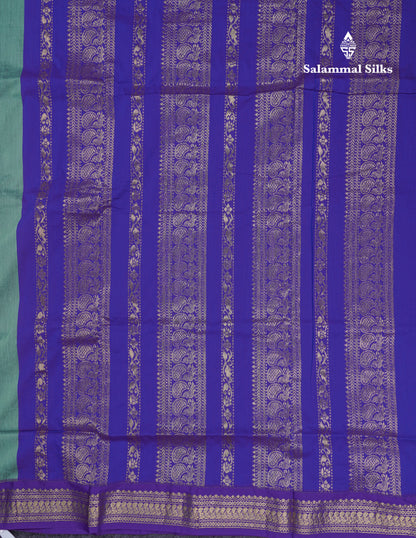 Beautiful Sapphire Green Kalyani Cotton Saree With Contrast Navy Blue Blouse