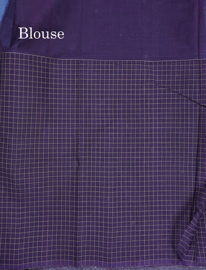 Beautiful Half And Half Peacock Blue & Navy Blue Thread Work Butta Handloom Pure Cotton Saree With Contrast Navy Blue Blouse