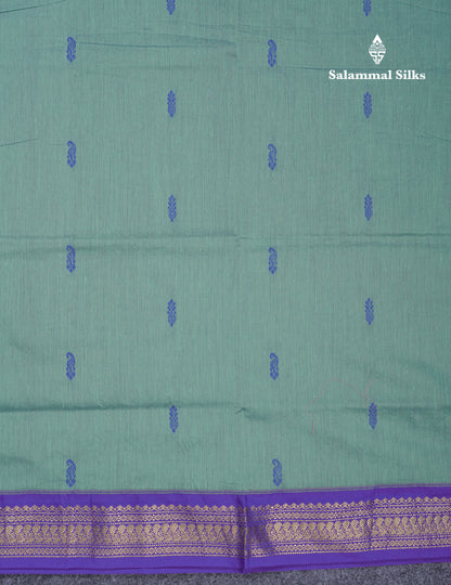 Beautiful Sapphire Green Kalyani Cotton Saree With Contrast Navy Blue Blouse