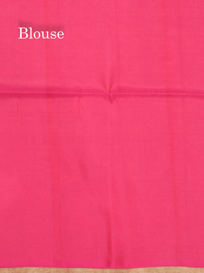 Peacock Green Colour Pure Kanjivaram Soft Silk Saree With Magenta Pink Blouse