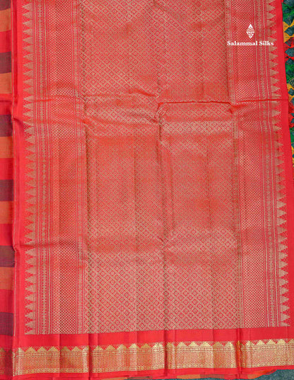 Pure Kanjivaram Silk Saree - Paalum Pazham Checks With Traditional Small Border