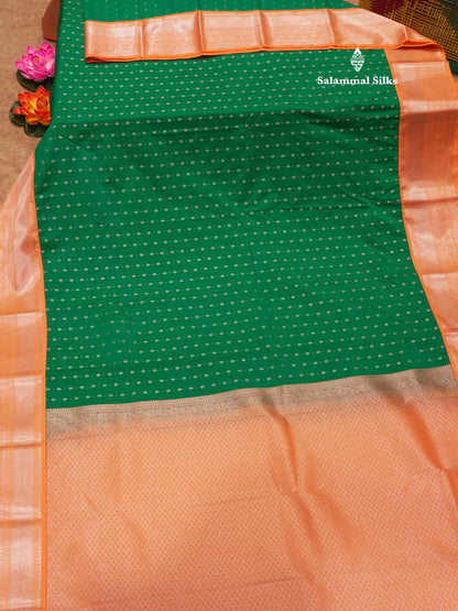 Saffire Green Colour Semi Silk Saree With Contrast Peach Border