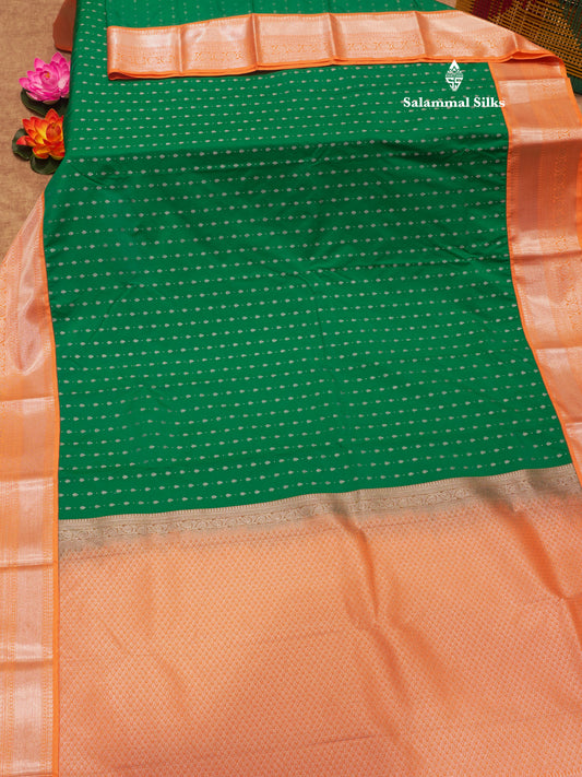 Saffire Green Colour Semi Silk Saree With Contrast Peach Border