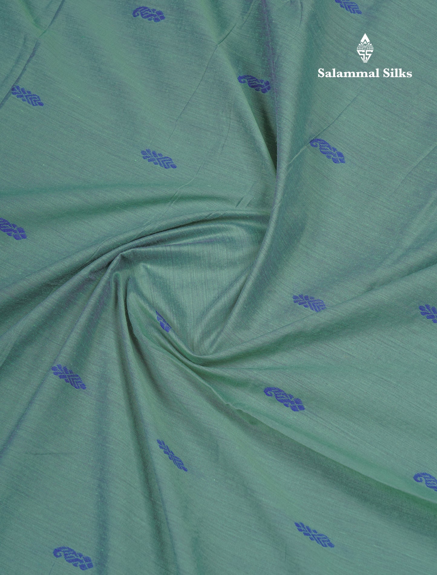 Beautiful Sapphire Green Kalyani Cotton Saree With Contrast Navy Blue Blouse