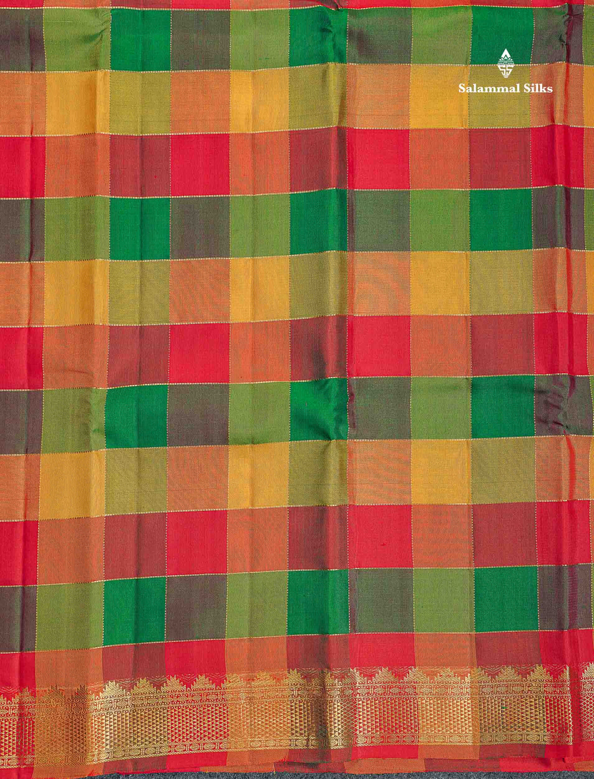 Pure Kanjivaram Silk Saree - Paalum Pazham Checks With Traditional Small Border