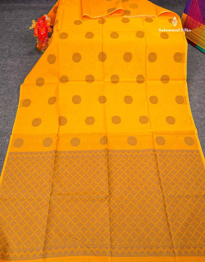 Cora Cotton Saree - Yellow Colour Body Thread Butta With Blouse