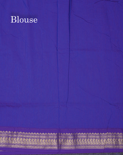 Beautiful Sapphire Green Kalyani Cotton Saree With Contrast Navy Blue Blouse