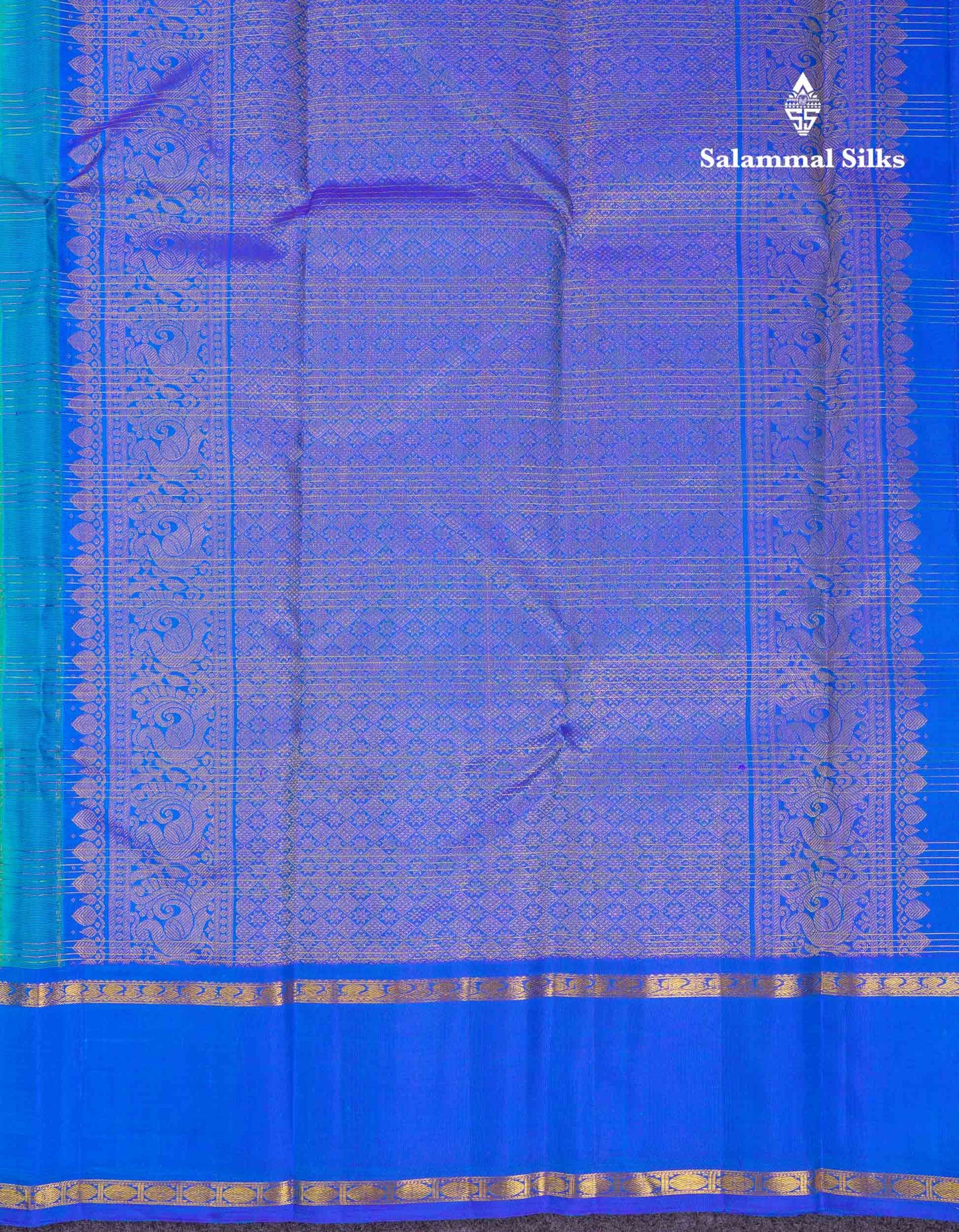 Beautiful Sapphire Blue Checks With Butta Pure Kanjivaram Silk Saree With Contrast Anandha Blue Traditional Gap Border