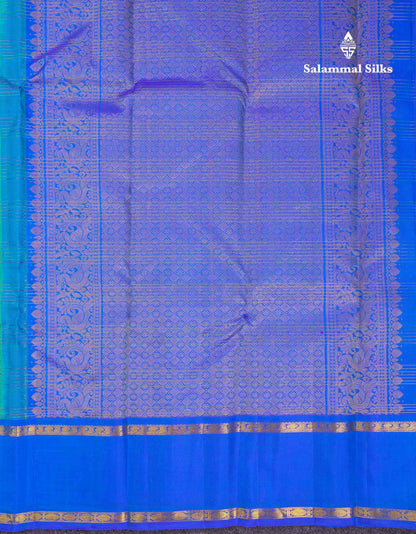Beautiful Sapphire Blue Checks With Butta Pure Kanjivaram Silk Saree With Contrast Anandha Blue Traditional Gap Border