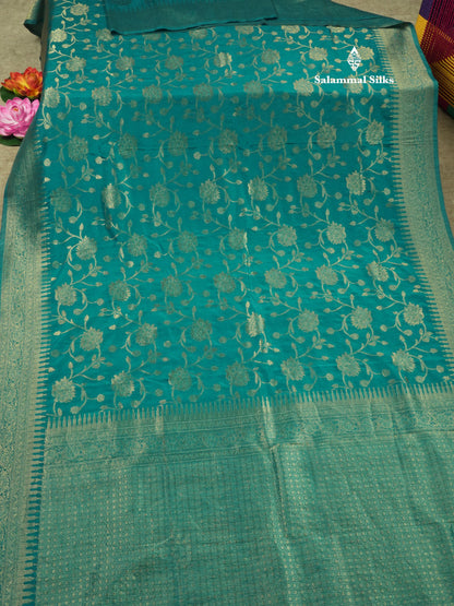 Bottle Green Semi Georgette Saree With Fancy Self Border