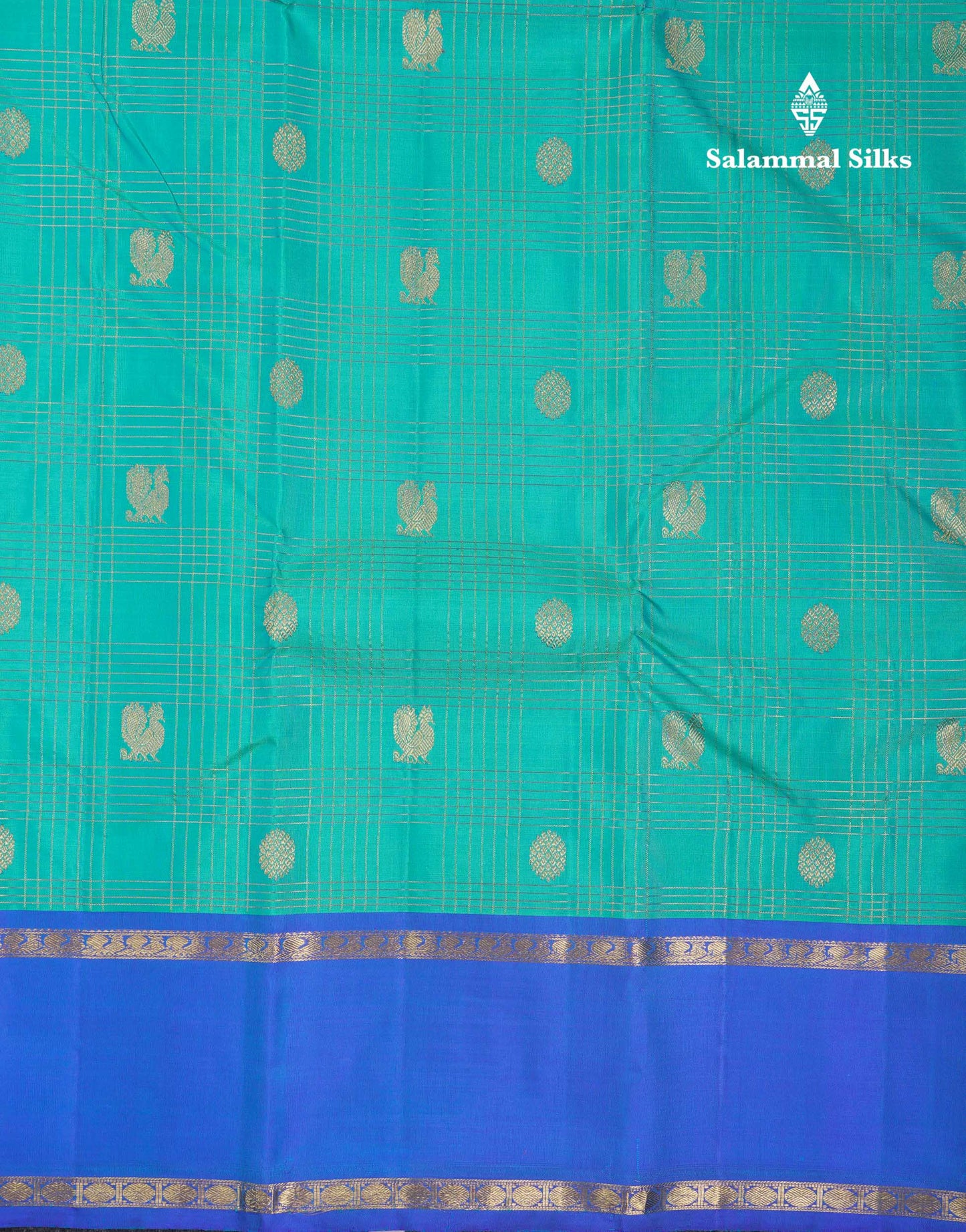 Beautiful Sapphire Blue Checks With Butta Pure Kanjivaram Silk Saree With Contrast Anandha Blue Traditional Gap Border