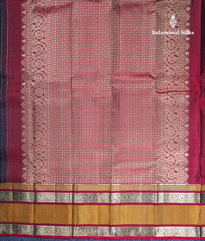 Black Pure Kanjivaram Silk Saree With Contrast Olive Mustard Yellow Rettapet Border