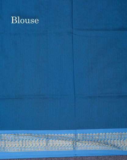 Beautiful Dark Maroon Kalyani Cotton Saree With Contrast Ramar Blue Blouse
