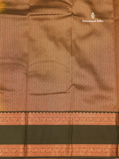 Manthulir Yellow Colour Small Checks Semi Silk Saree With Contrast Bottle Green Double Border