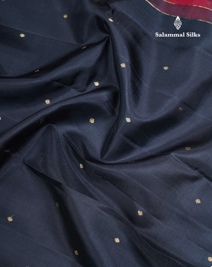 Black Pure Kanjivaram Silk Saree With Contrast Olive Mustard Yellow Rettapet Border