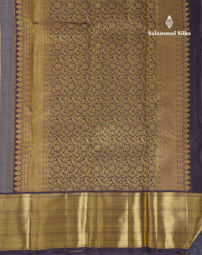 Korvai Beautiful Cream Pure Kanjivaram Silk Saree With Contrast Dark Brown Traditional Border