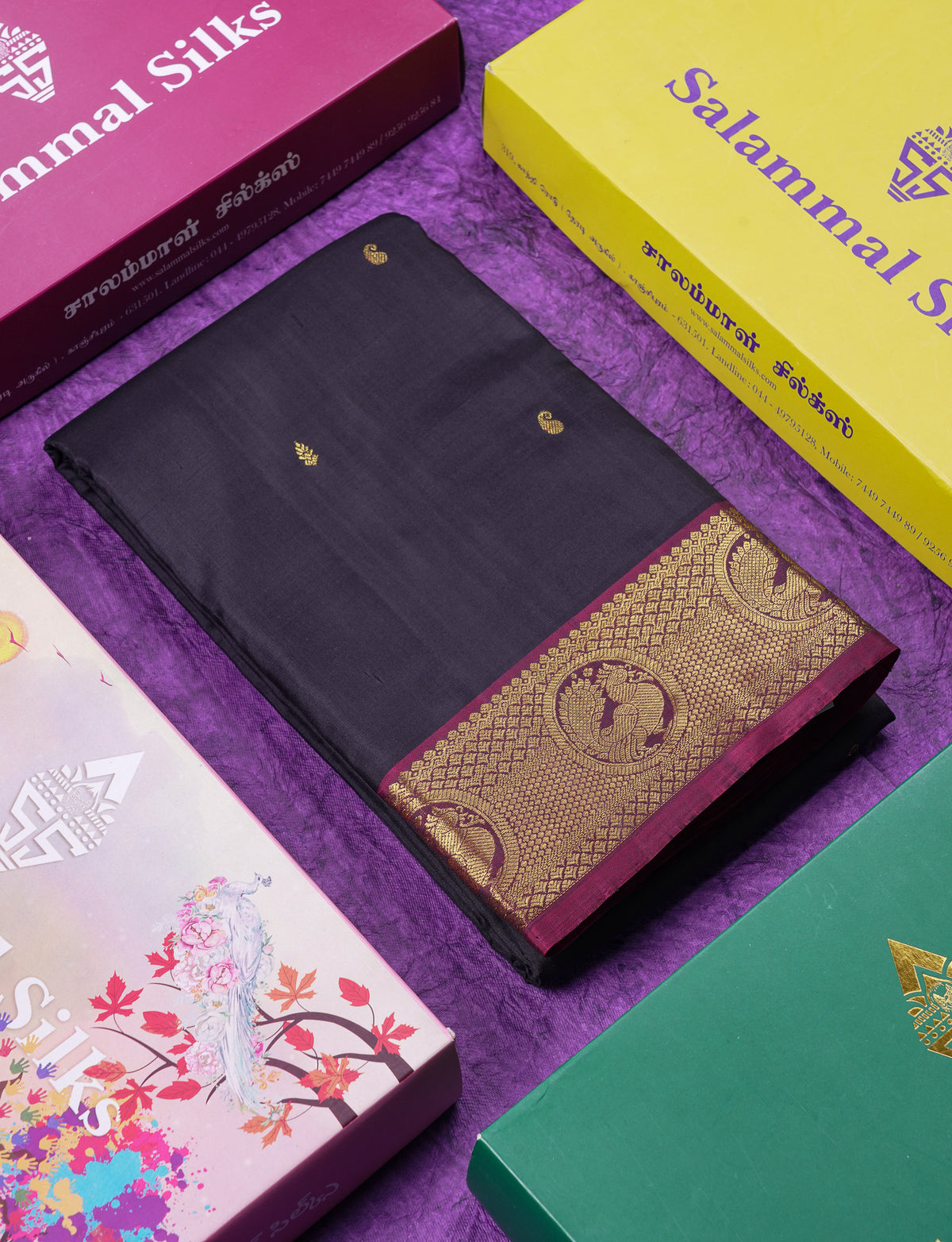 Beautiful Black Pure Kanjivaram Silk Saree With Contrast Dark Maroon Traditional Medium Border