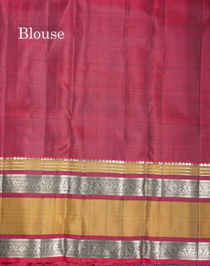 Black Pure Kanjivaram Silk Saree With Contrast Olive Mustard Yellow Rettapet Border