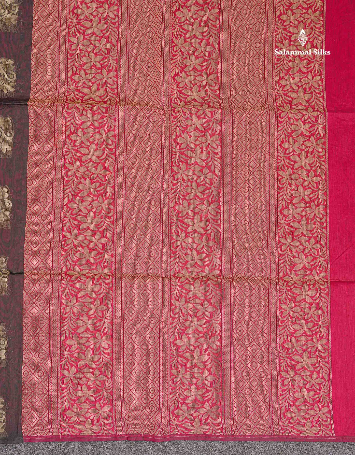 Kora Cotton Saree - Black Colour Thread Butta With Contrast Rani Pink Blouse