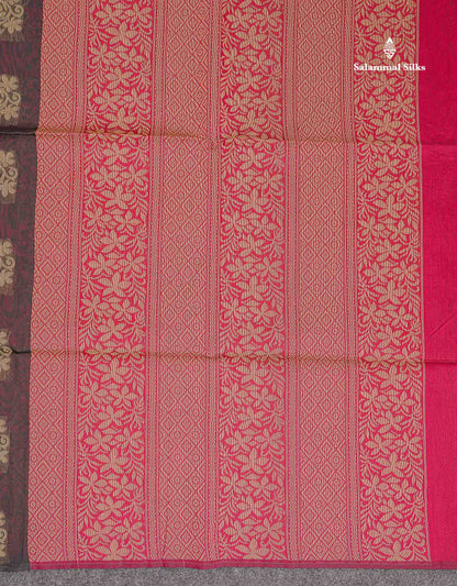 Kora Cotton Saree - Black Colour Thread Butta With Contrast Rani Pink Blouse