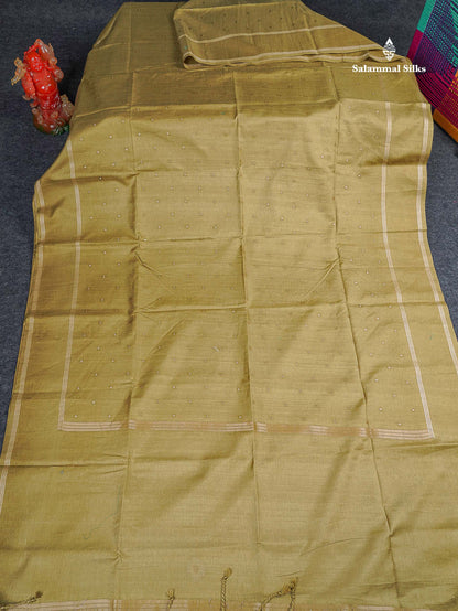 Semi Tussar Saree - Manthulir Green Colour Body With Plain Border
