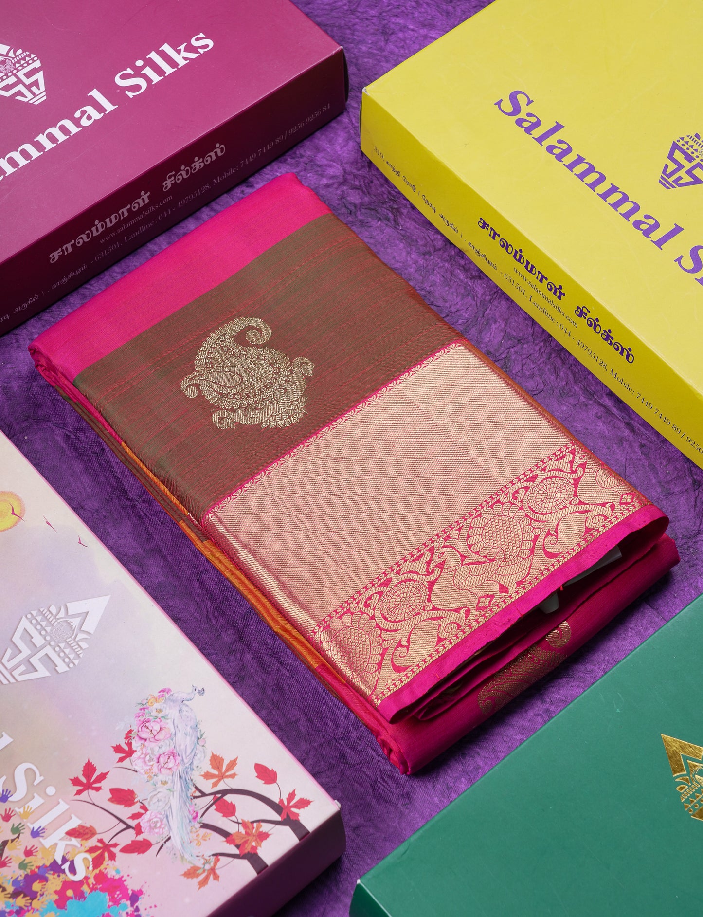 Beautiful Paalum Pazham Lines With Butta Pure Kanjivaram Silk Saree With Contrast Pink Traditional Evening Morning Border