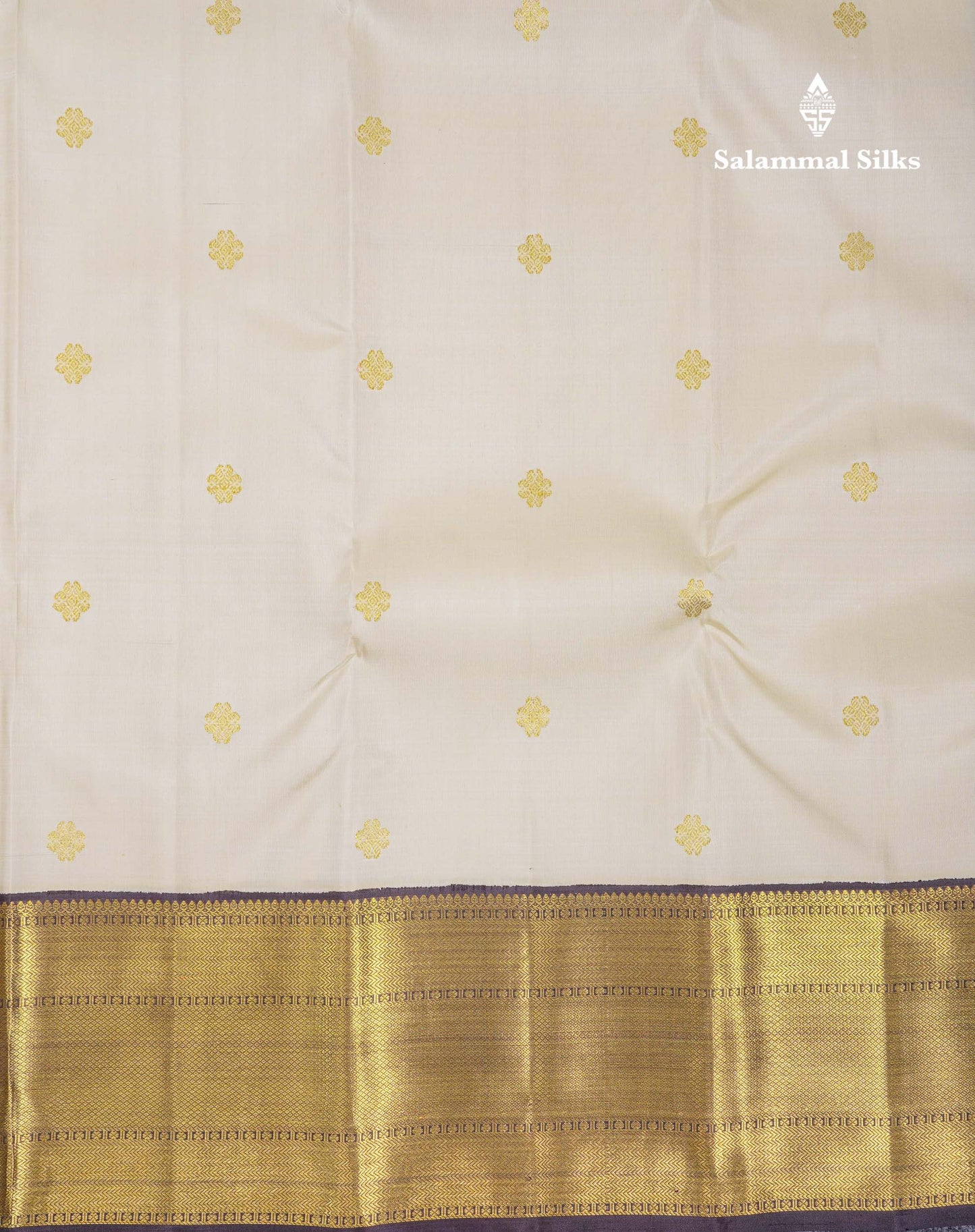 Korvai Beautiful Cream Pure Kanjivaram Silk Saree With Contrast Dark Brown Traditional Border