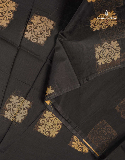 Kora Cotton Saree - Black Colour Thread Butta With Contrast Rani Pink Blouse