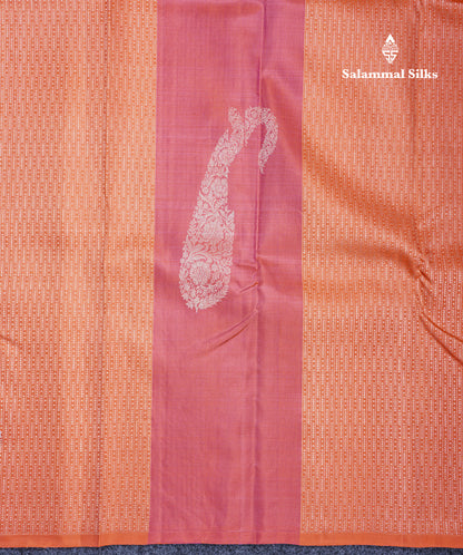 Pinkish Orange Fancy Pure Kanjivaram Silk Saree With Orange Blouse
