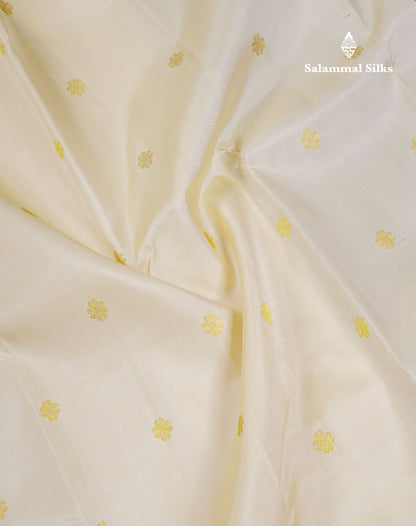 Korvai Beautiful Cream Pure Kanjivaram Silk Saree With Contrast Dark Brown Traditional Border