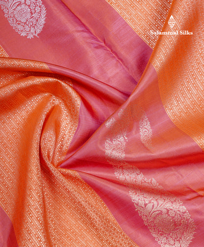 Pinkish Orange Fancy Pure Kanjivaram Silk Saree With Orange Blouse