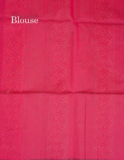 Kora Cotton Saree - Black Colour Thread Butta With Contrast Rani Pink Blouse