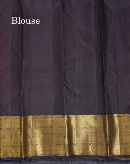 Korvai Beautiful Cream Pure Kanjivaram Silk Saree With Contrast Dark Brown Traditional Border