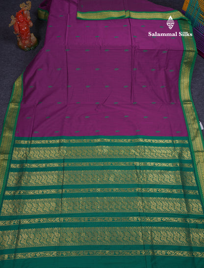 Beautiful Magenta Kalyani Cotton Saree With Contrast Saffire Green Blouse