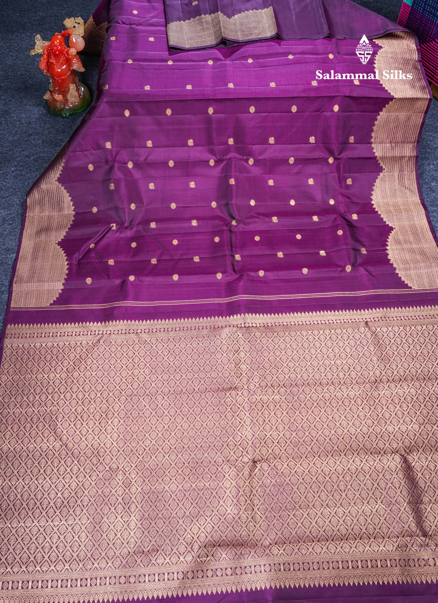 Dark Purple Pure Kanjivaram Silk Saree With Fancy Turning Border