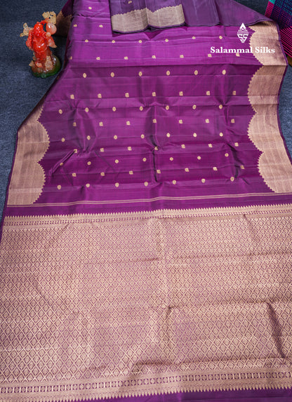 Dark Purple Pure Kanjivaram Silk Saree With Fancy Turning Border