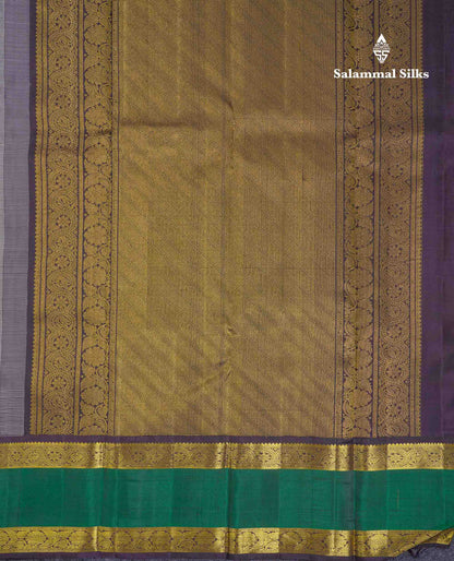 Korvai Beautiful Cream Sandal Pure Kanjivaram Silk Saree With Traditional Rettapet Border