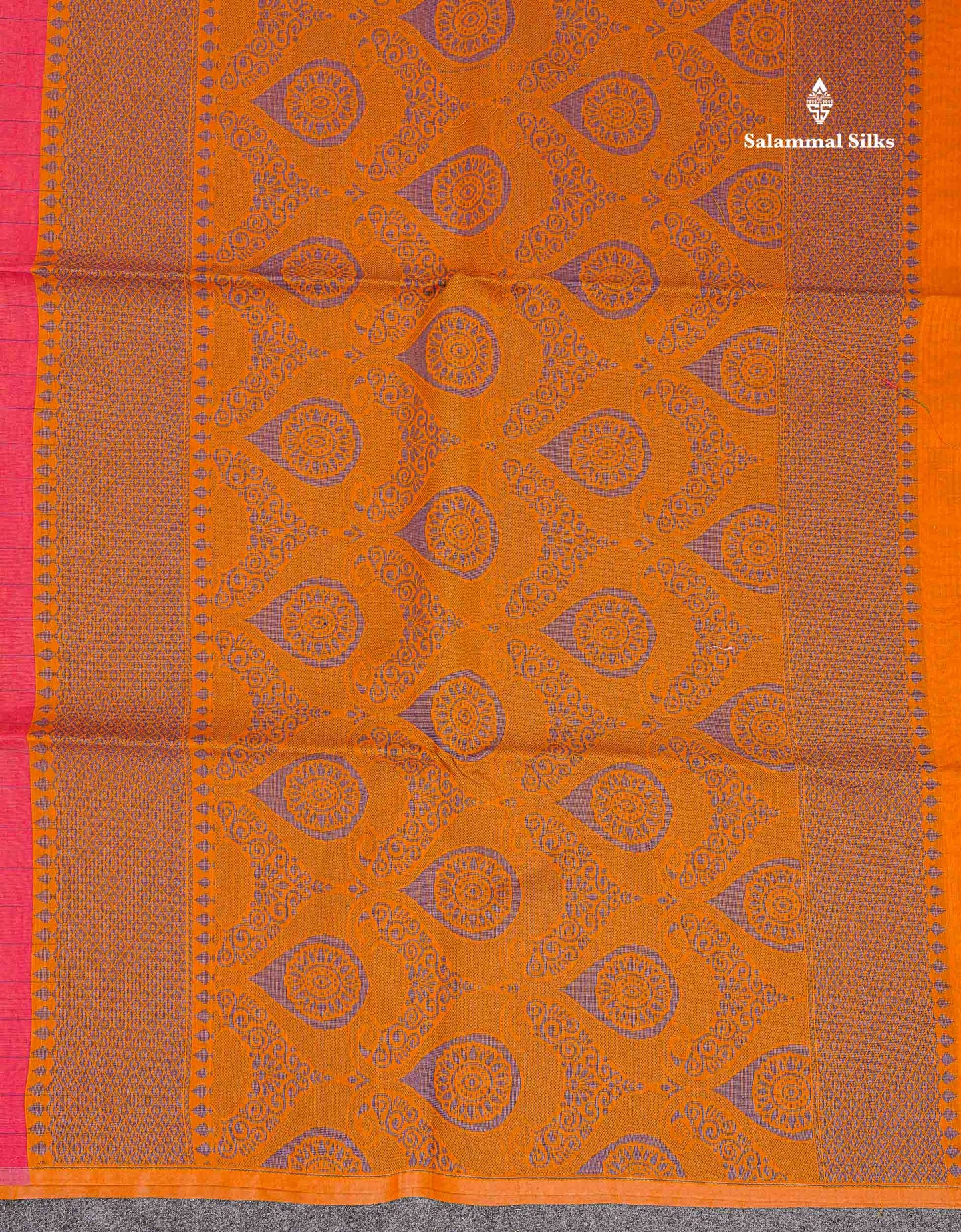 Beautiful Light Peach Fancy Kora Cotton Saree With Contrast Parrot Green Blouse