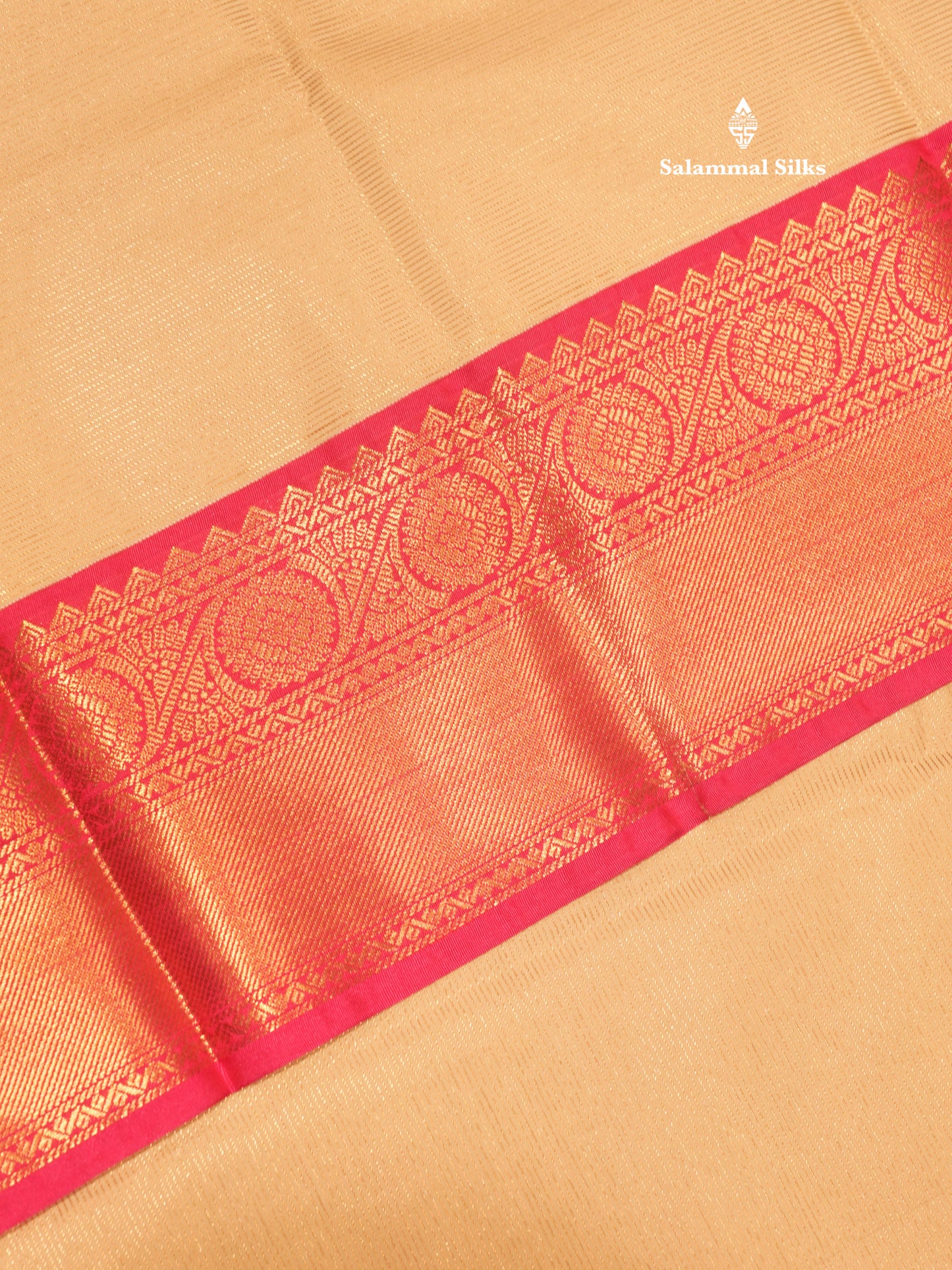 Sandal Colour Vaira Oosi Semi Silk Saree With Contrast Pink Border