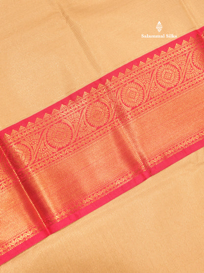 Sandal Colour Vaira Oosi Semi Silk Saree With Contrast Pink Border