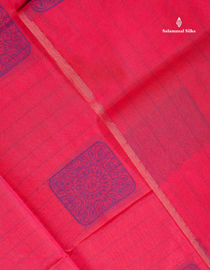 Beautiful Light Peach Fancy Kora Cotton Saree With Contrast Parrot Green Blouse