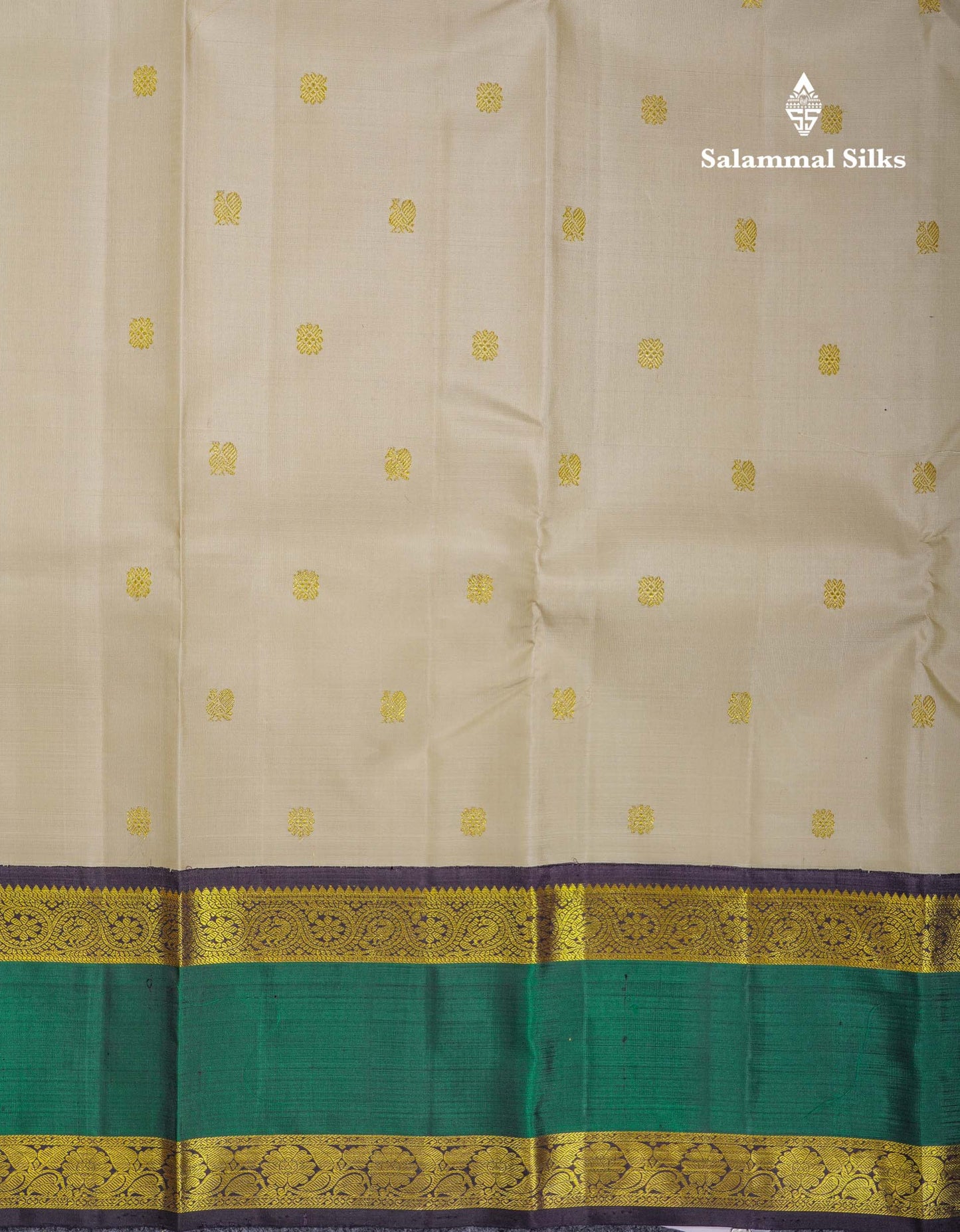 Korvai Beautiful Cream Sandal Pure Kanjivaram Silk Saree With Traditional Rettapet Border