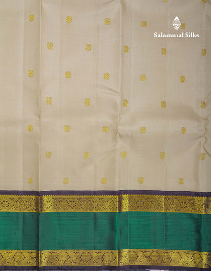 Korvai Beautiful Cream Sandal Pure Kanjivaram Silk Saree With Traditional Rettapet Border