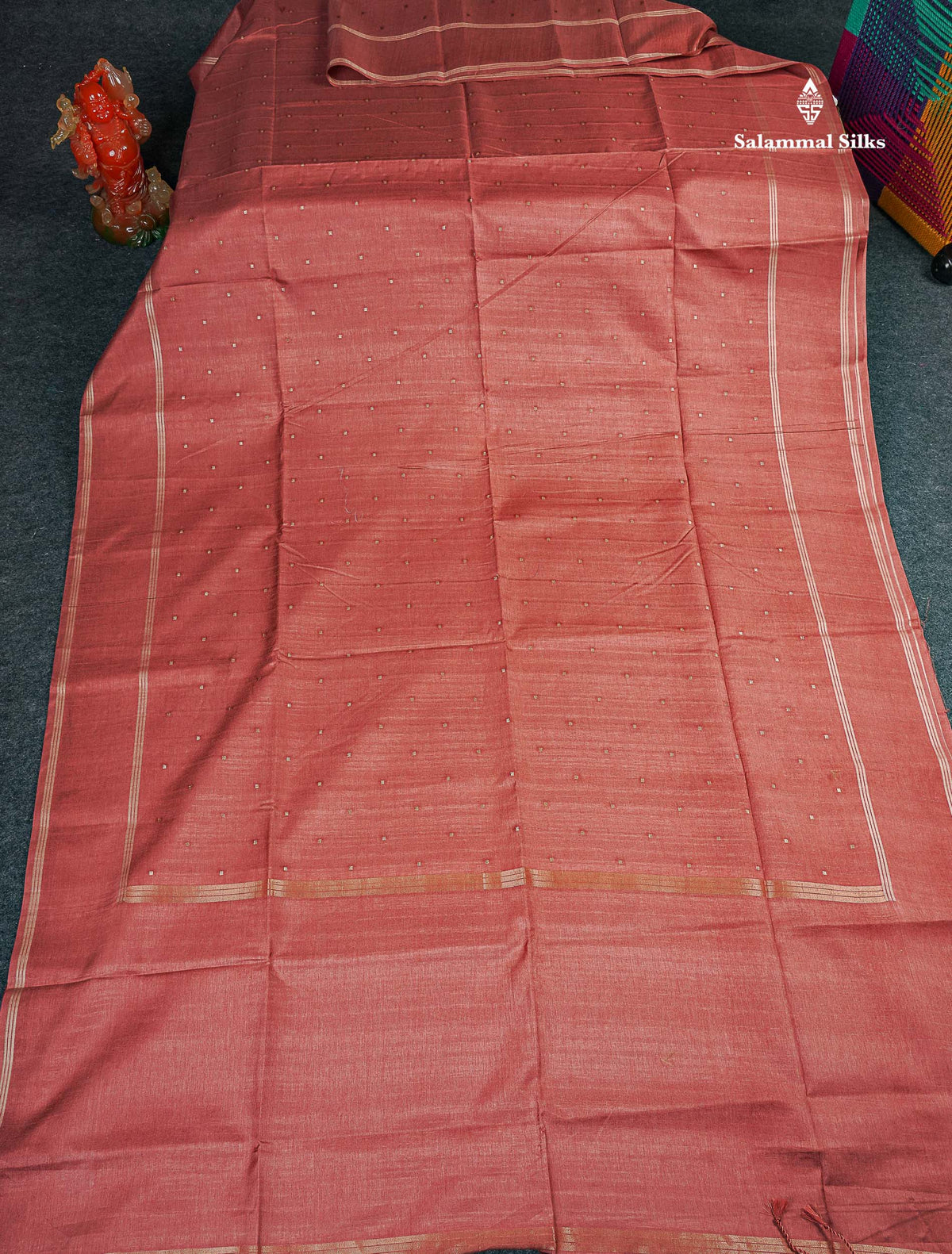 Semi Tussar Saree - Peach Colour Body With Plain Border