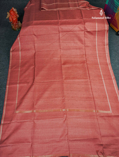 Semi Tussar Saree - Peach Colour Body With Plain Border