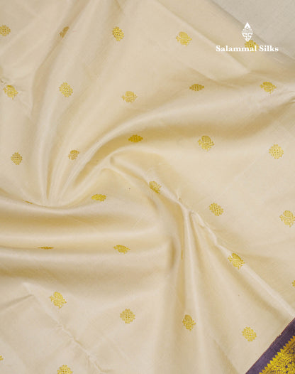 Korvai Beautiful Cream Sandal Pure Kanjivaram Silk Saree With Traditional Rettapet Border