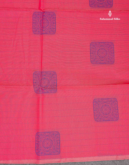 Beautiful Light Peach Fancy Kora Cotton Saree With Contrast Parrot Green Blouse