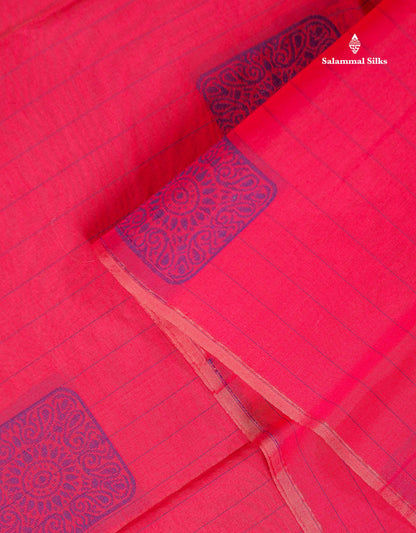 Beautiful Light Peach Fancy Kora Cotton Saree With Contrast Parrot Green Blouse
