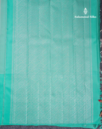 Korvai Beautiful Light Peach Fancy Pure Kanjivaram Silk Saree With Contrast Rexona One Side Long Border