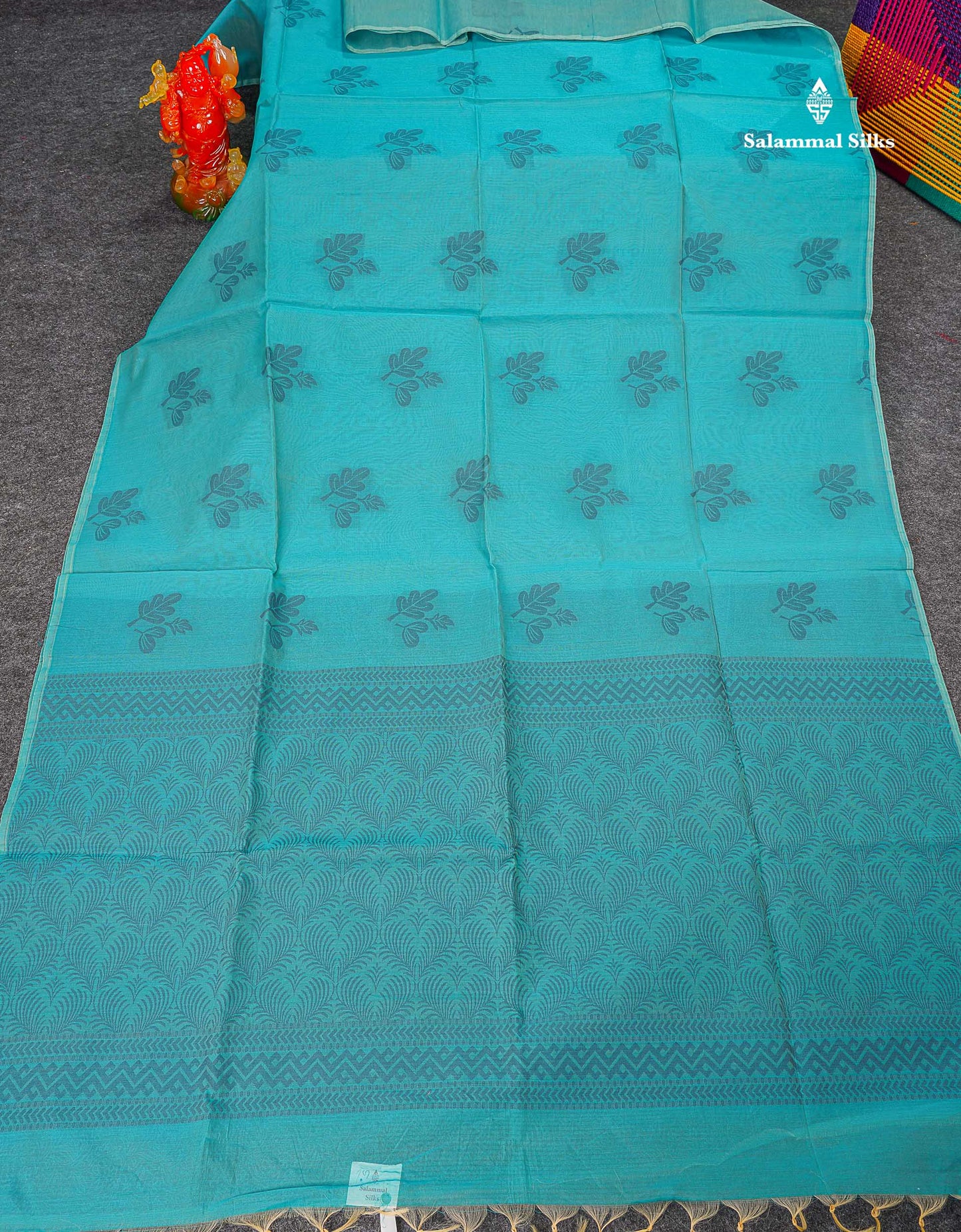 Beautiful Sapphire Blue Fancy Kora Cotton Saree With Blouse